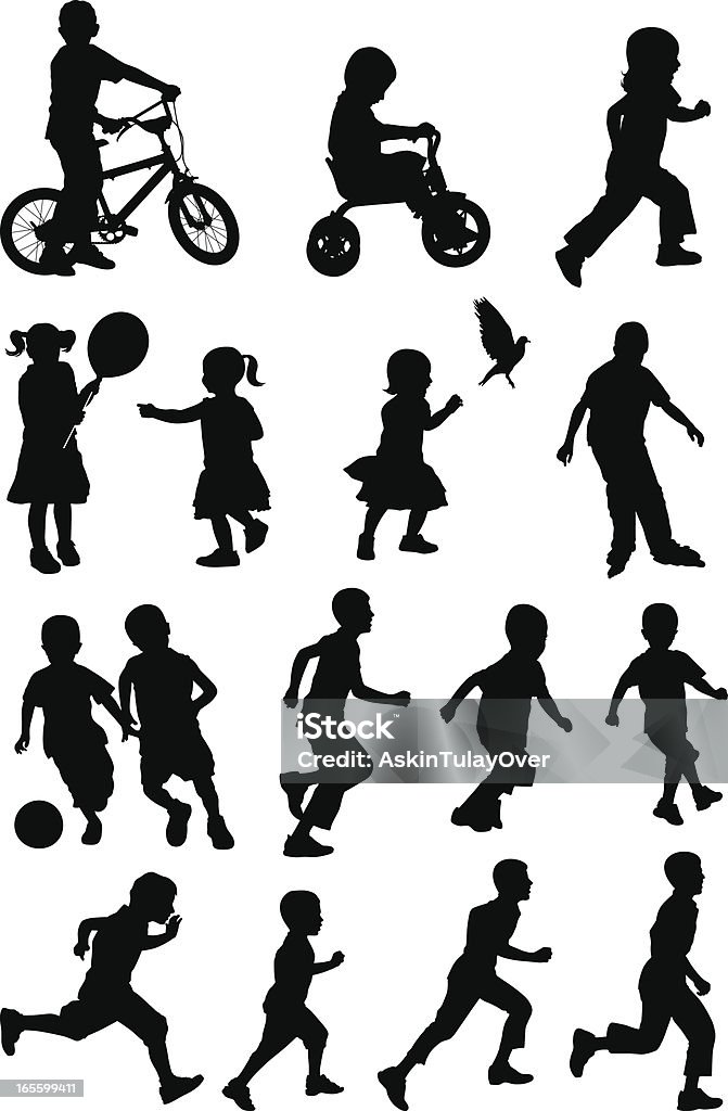 Black silhouettes of children at play on white background Children Group Child stock vector