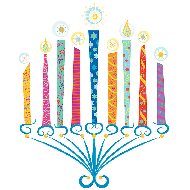 ilustrações, clipart, desenhos animados e ícones de colorido o menorah (candelabro judaico - hanukkah menorah candle blue