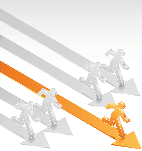 istock Graphic of orange figure winning a five-man race 165599478