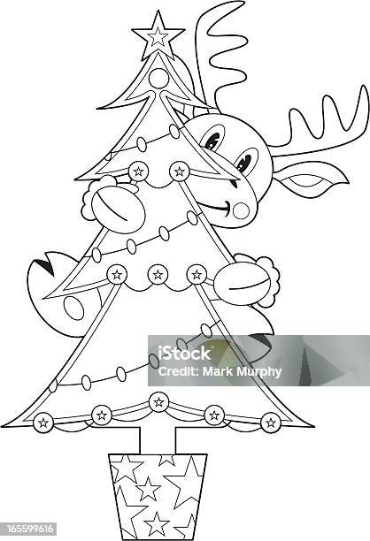 Ilustración de Color En Reno Árbol De Navidad y más Vectores Libres de Derechos de Alce - Alce, Navidad, Adorno de navidad