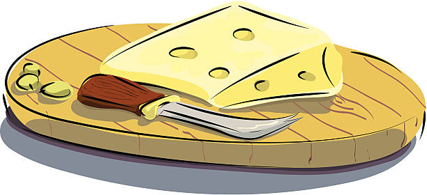 Cheeseboard, faca e o queijo. - ilustração de arte vetorial