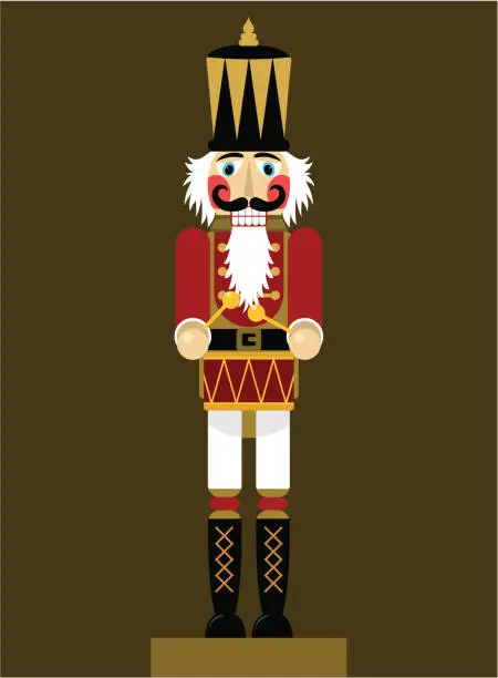 Vector illustration of Image of classic nutcracker on dark brown background