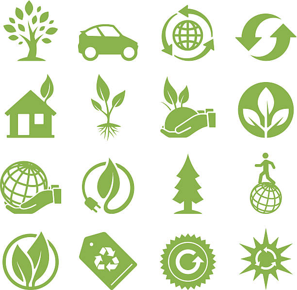 зеленый экологии иконки ii - tree root environment symbol stock illustrations
