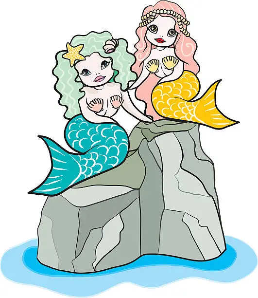 Vector illustration of little mermaids