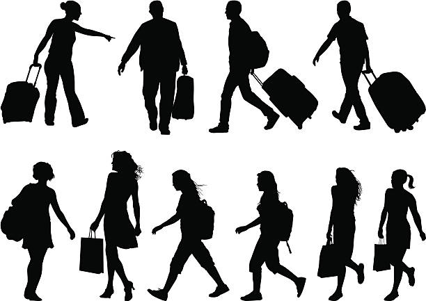 수하물을 수하물 - tourist travel people traveling silhouette stock illustrations