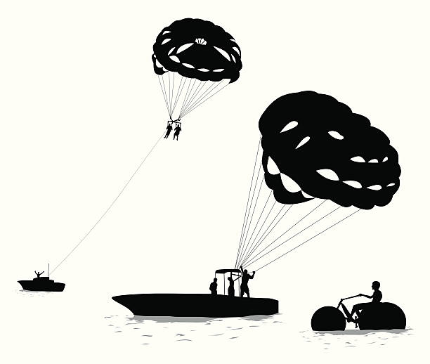 Water Sports Vector Silhouette A-Digit parasailing stock illustrations