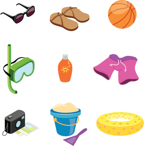 beach icons/iso-kollektion - swimming trunks swimwear clothing beach stock-grafiken, -clipart, -cartoons und -symbole