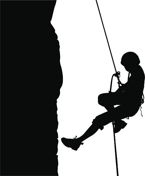 illustrazioni stock, clip art, cartoni animati e icone di tendenza di discese in corda - arrampicata su roccia