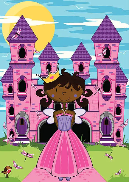 Vector illustration of Fairy Princess in Front of Castle