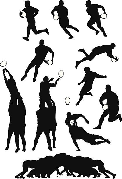 rugby-bewegung - rugby scrum sport effort stock-grafiken, -clipart, -cartoons und -symbole