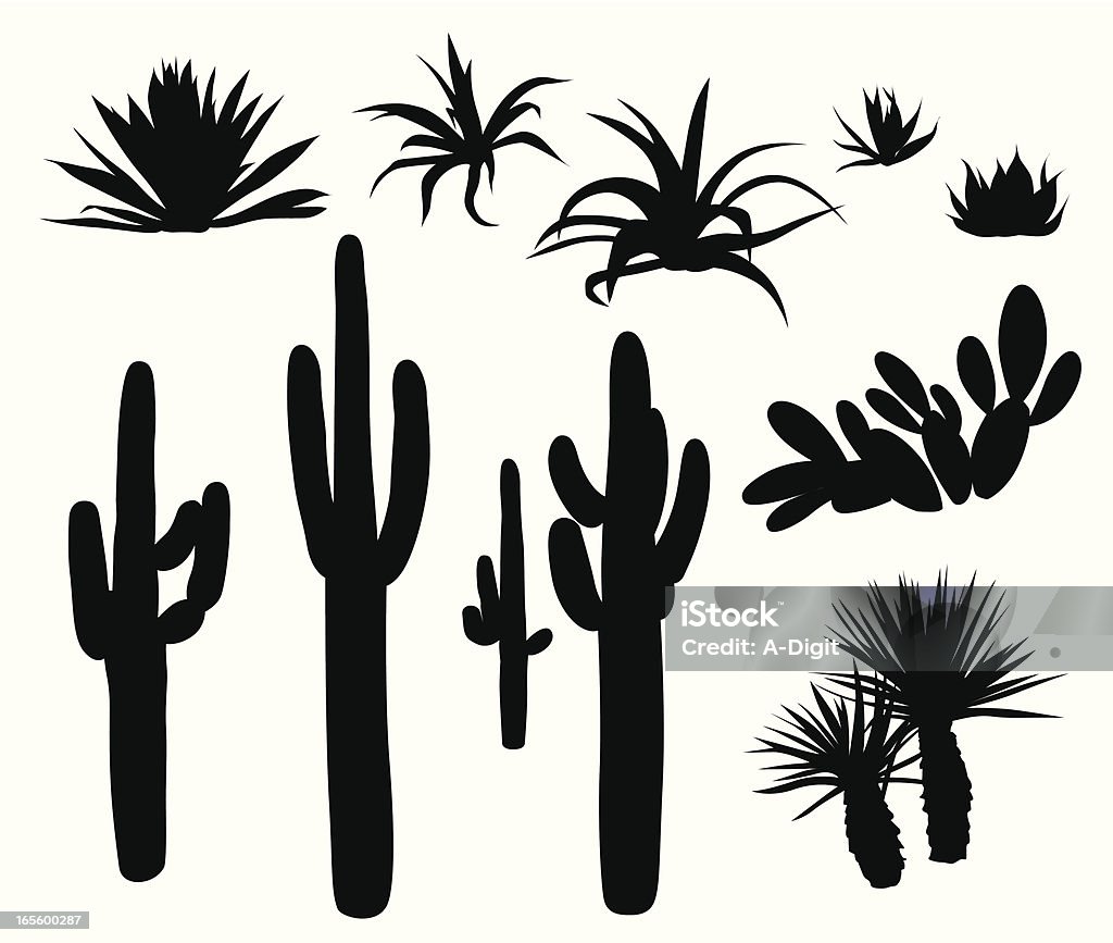Dry Climate Plants  And Cactii Vector Silhouette A-Digit Cactus stock vector