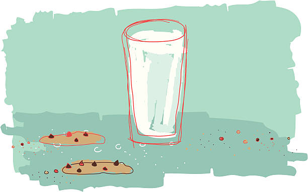 Milk and cookies Glass of milk and chocolate cookies... Afterschool lunch! chocolate chip cookie drawing stock illustrations