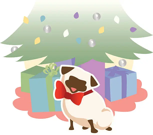 Vector illustration of Pug Present