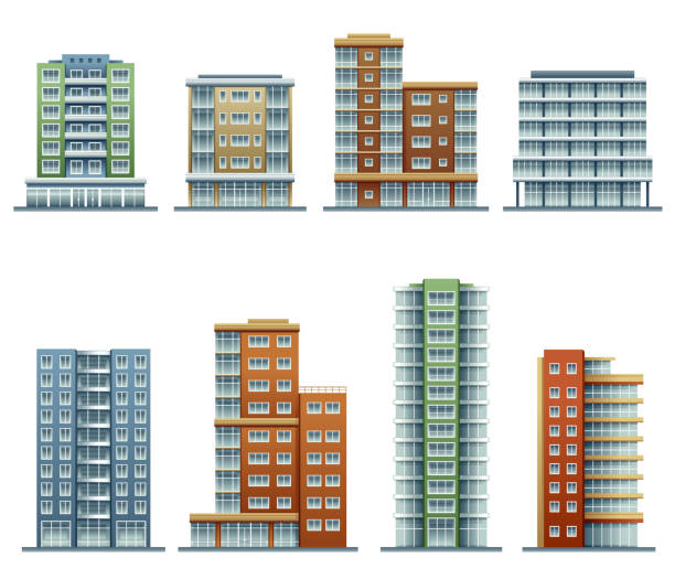 ilustrações, clipart, desenhos animados e ícones de edifícios de apartamentos - apartment