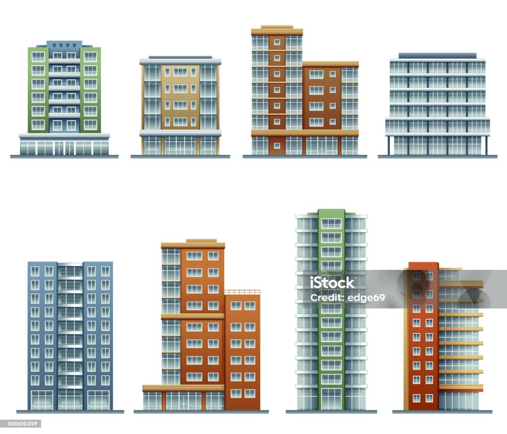 Apartment buildings Apartment buildings. All elements are separate objects, grouped and arranged in 8 layers. File is made with gradient. Global color used. 300dpi jpeg included.Please take a look at other works of mine linked below. Apartment stock vector