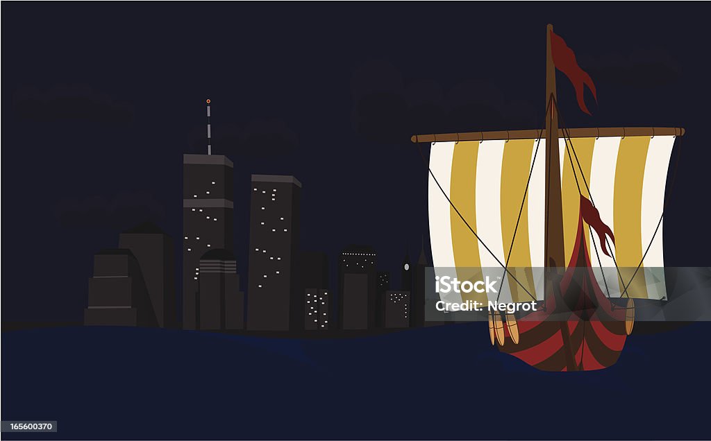 The Discovery of North America by Leif Eriksson Shipping up to NY - vector illustration Viking Ship stock vector