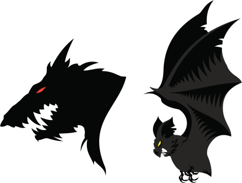Werewolf`s head and bat