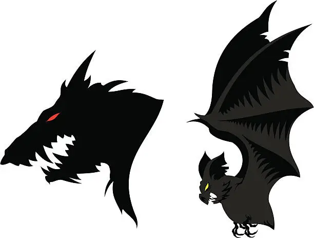 Vector illustration of Werewolf`s head and bat