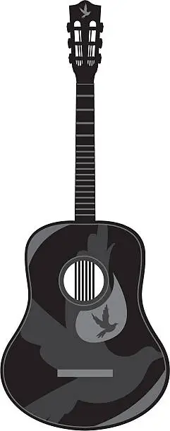 Vector illustration of Guitar Silhouette with Peace Dove