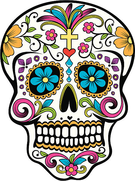 Vector illustration of a Mexican celebrated holiday "Day of the Dead" flower decorated sugar skull. Includes ai8.eps & .jpeg file formats.