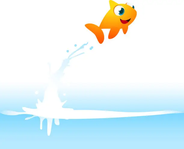 Vector illustration of Orange Goldfish Fish Jumping Out of the Water