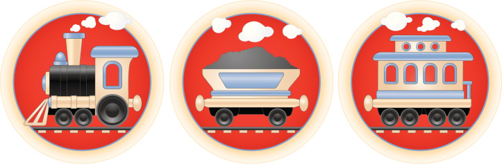Vector Train Engine, Coal Car and Caboose in Circle Emblems