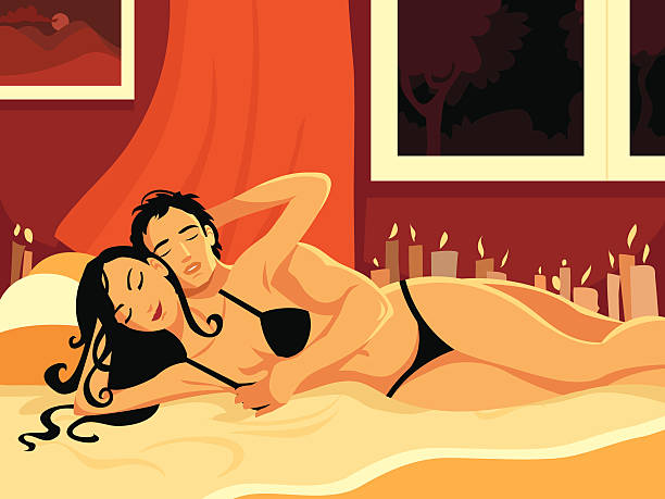 man and woman touching on bed - 性與生殖 插圖 幅插畫檔、美工圖案、卡通及圖標
