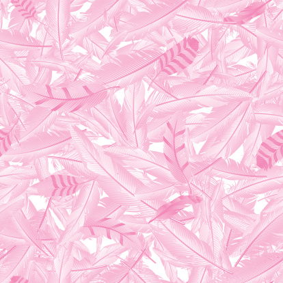 Seamless wallpaper pattern with soft pink feathers. Vector illustration.
