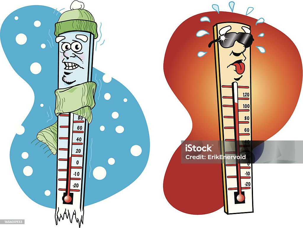 Hot & Cold Vector Illustration of Thermometers showing Hot & Cold extremes Heat - Temperature stock vector