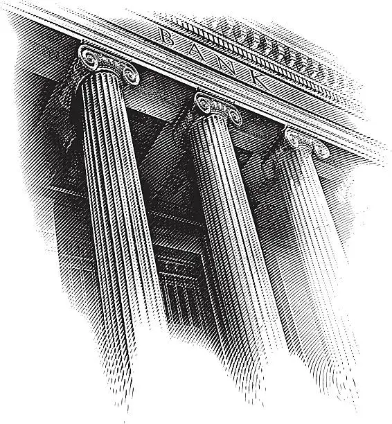 Vector illustration of Bank Facade Engraving