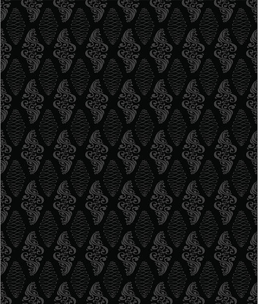 seamless-verzierten hintergrund schwarz/grau - wallpaper pattern wallpaper 1950s style ornate stock-grafiken, -clipart, -cartoons und -symbole