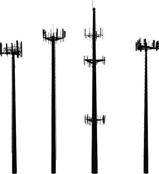 Cell Phone Towers They're big, they're ugly and they're multiplying!  Vector silhouettes of four cell phone towers. cell tower stock illustrations