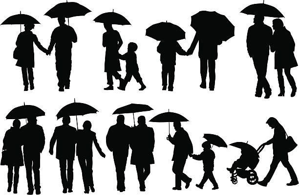 Rain Walking in the rain rain silhouettes stock illustrations