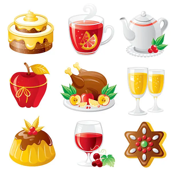 Vector illustration of Holiday food icon set