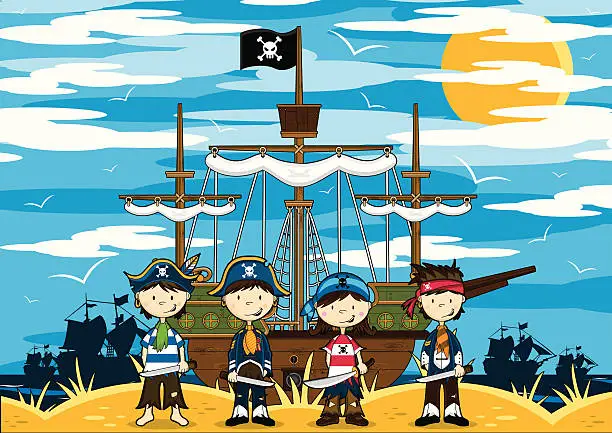 Vector illustration of Pirates on the Beach