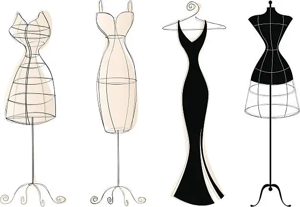 Vector illustration of Vintage Dress Forms