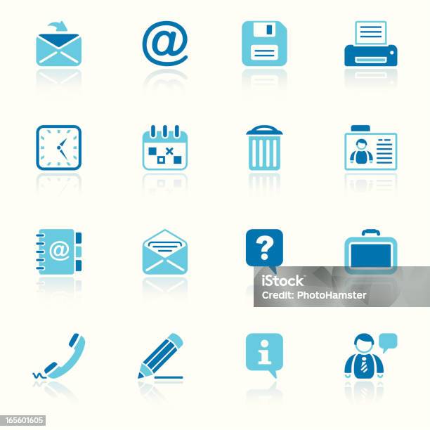 Büro Kontakte Icon Set Ich Himmel Reflexion Stock Vektor Art und mehr Bilder von E-Mail - E-Mail, Icon, Teil einer Serie