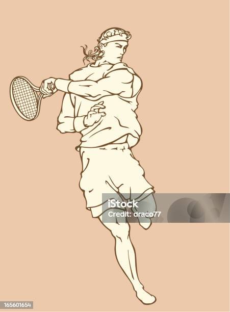 Lawn Tennis Player Balançar A Raqueta - Arte vetorial de stock e mais imagens de Adulto - Adulto, Atividade, Atividade Recreativa