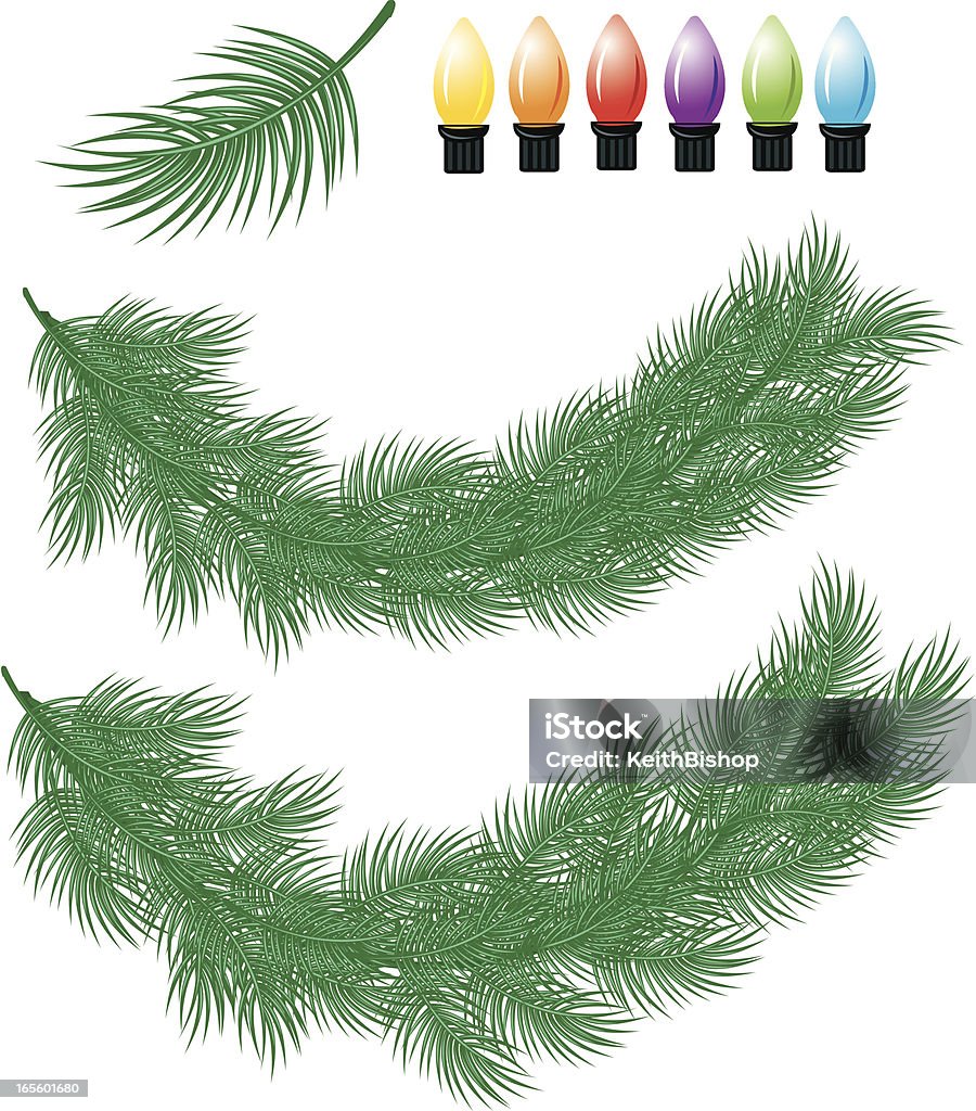 Weihnachtsbaum Beleuchtung und Blumenkranz - Lizenzfrei Blumenkranz Vektorgrafik