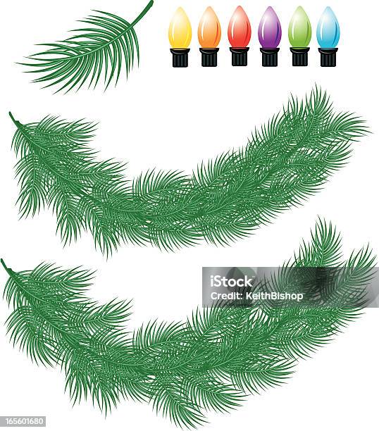 Weihnachtsbaum Beleuchtung Und Blumenkranz Stock Vektor Art und mehr Bilder von Blumenkranz - Blumenkranz, Feiertag, Illustration