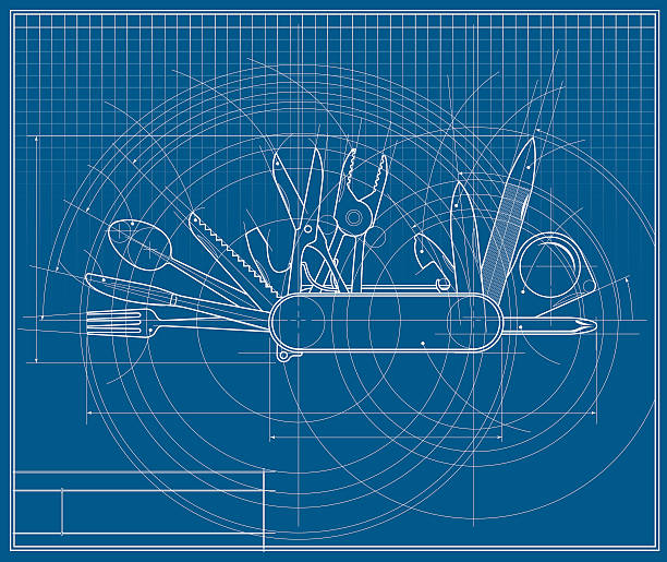 Vector Pocket Utility Knife Blueprint A vector illustration of a classic pocket utility knife drawn to look like a blueprint. Perfect for backgrounds. penknife stock illustrations