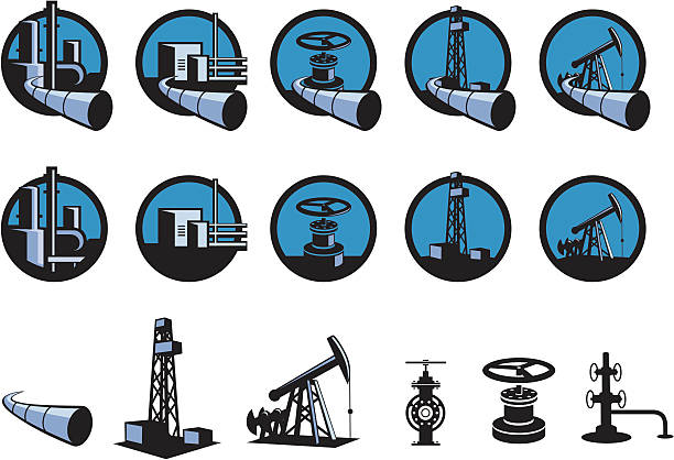 ilustraciones, imágenes clip art, dibujos animados e iconos de stock de iconos de gas y petróleo - oil rig illustrations