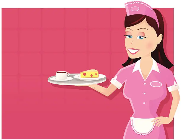 Vector illustration of Waitress with food tray