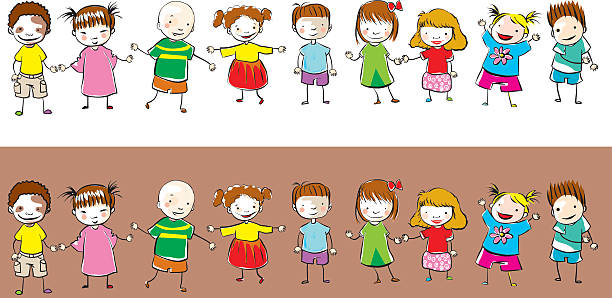 children vector art illustration