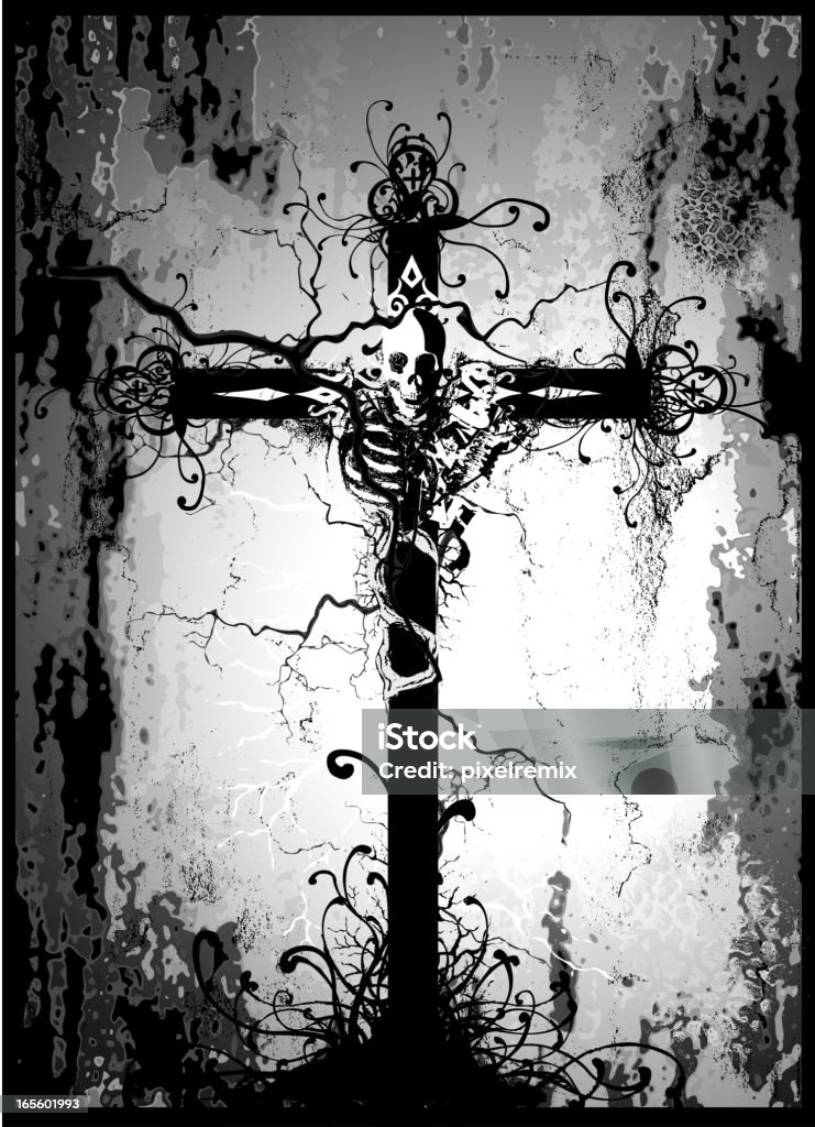 Crucificial teschio - arte vettoriale royalty-free di Bianco e nero