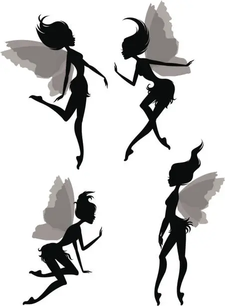 Vector illustration of Dancing Fairy Silhouettes