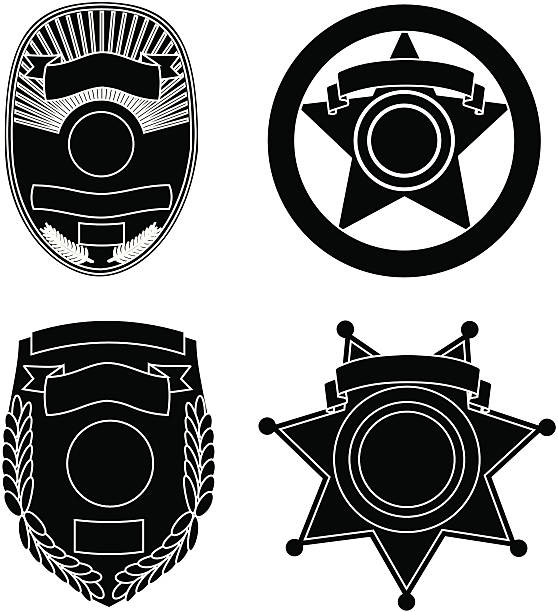 Law Enforcement Badge Silhouettes Four single color bage silohuettes. police badge illustrations stock illustrations