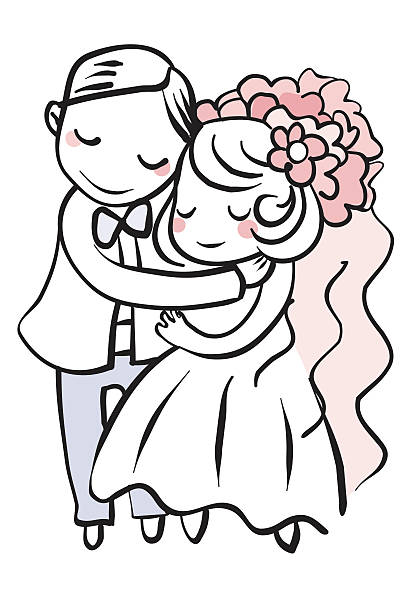 bride and groom vector art illustration