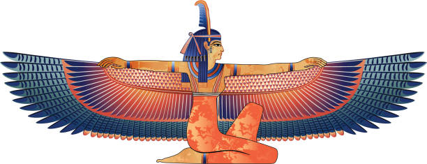 ratu mesir dengan sayap terisolasi di atas putih - mesir ilustrasi stok