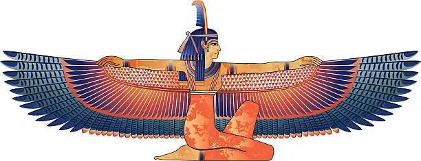 Vector illustration of Egyptian queen with wings isolated on white